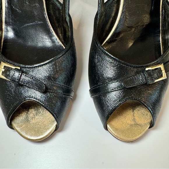 Fendi Black Leather Peep Toe D’Orsay Pumps W Gold Buckle Accents, Size 39 - Picture 7 of 14